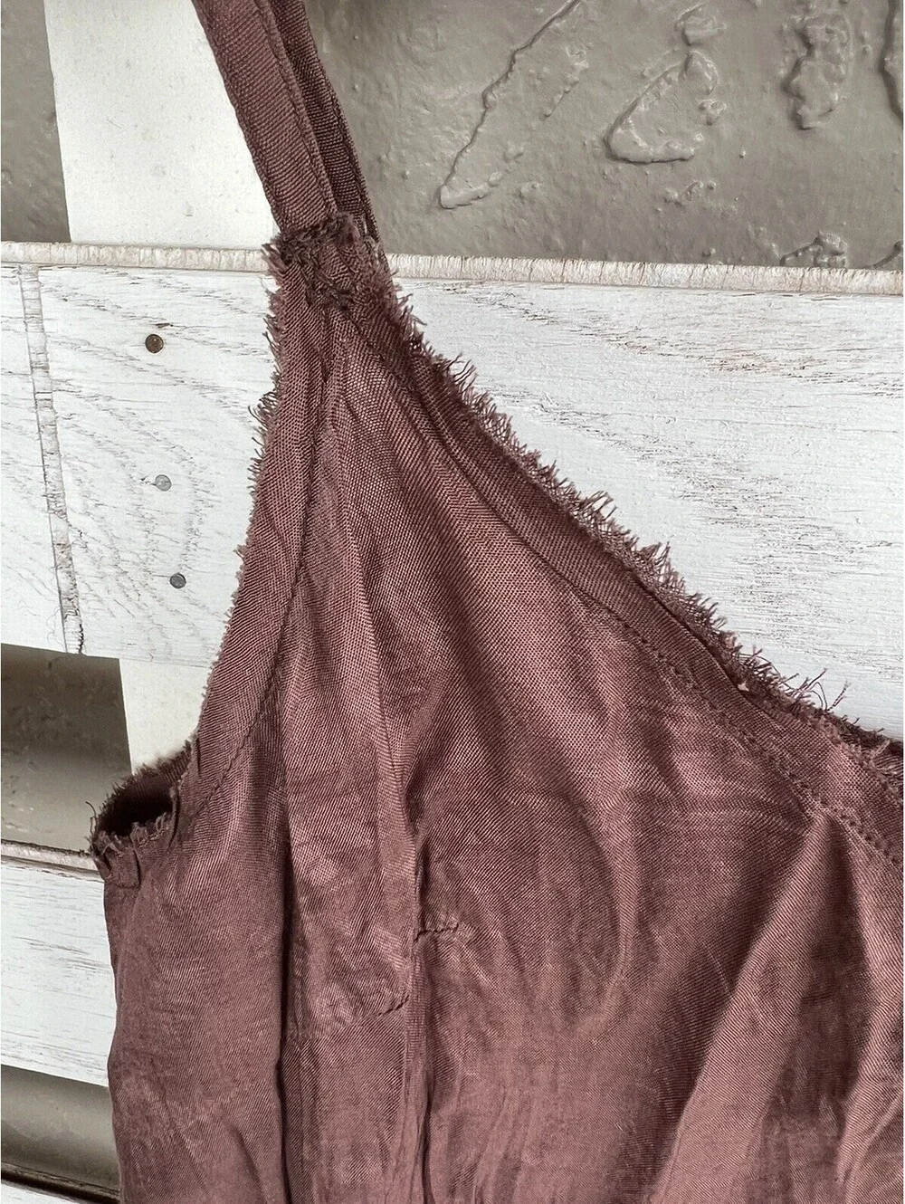 New Free People One Tank Top Small Crinkle Rayon Camisole Brown V Neck FP.